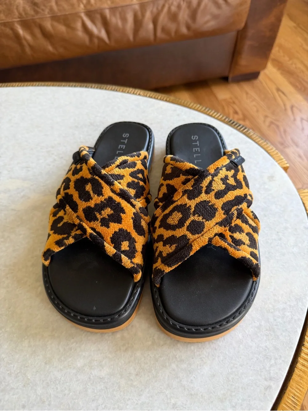 Stella McCartney Leopard Twist Slide Sandals - Black & Brown